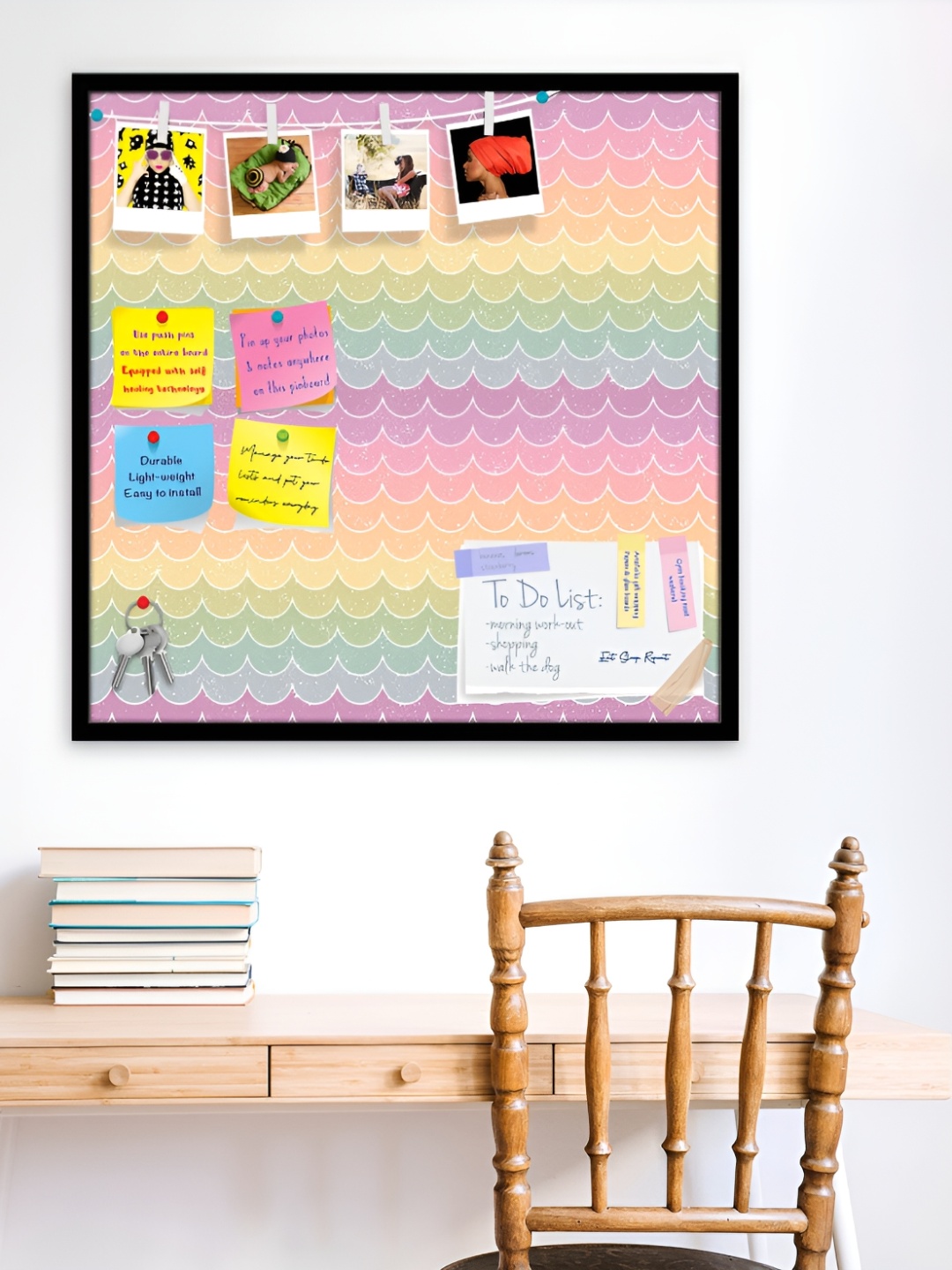 

ArtzFolio Black Wavy Printed Wooden Bulletin Board With Sticky Notes