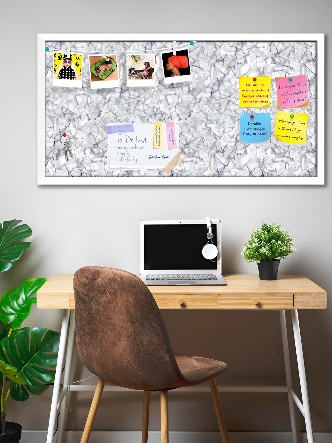 

ArtzFolio Grey & White Printed Wooden Bulletin Board With Sticky Notes
