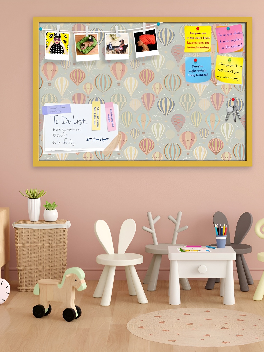 

ArtzFolio Mustard Air Balloons Print Wooden Bulletin Board With Sticky Notes