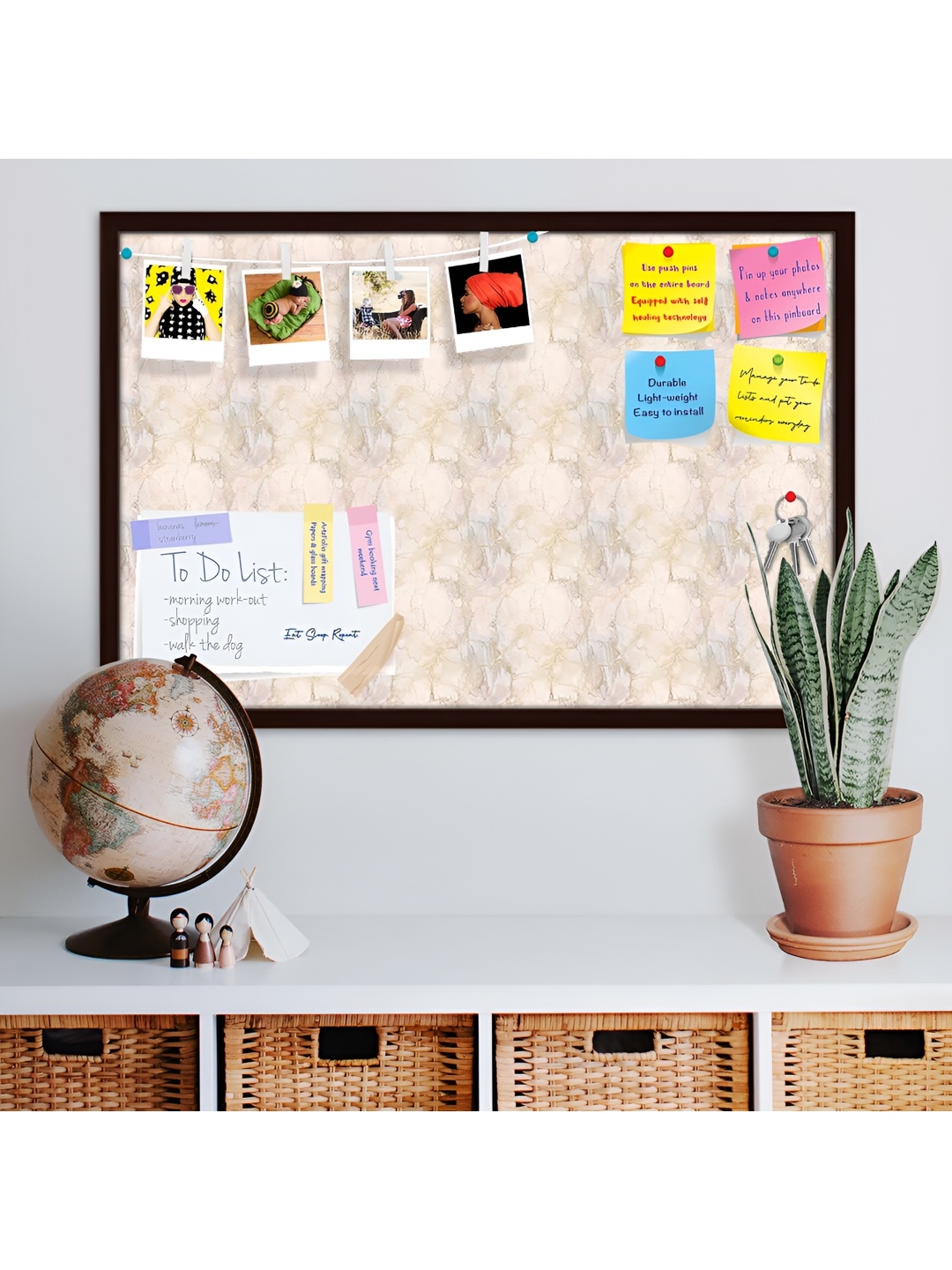 ArtzFolio Beige Printed Wooden Bulletin Board With Sticky Notes