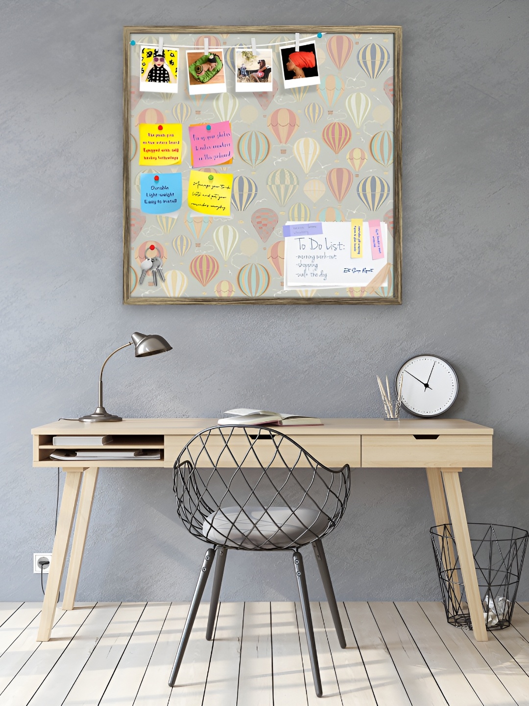 ArtzFolio Brown Air Balloons Printed Wooden Bulletin Board With Sticky Notes