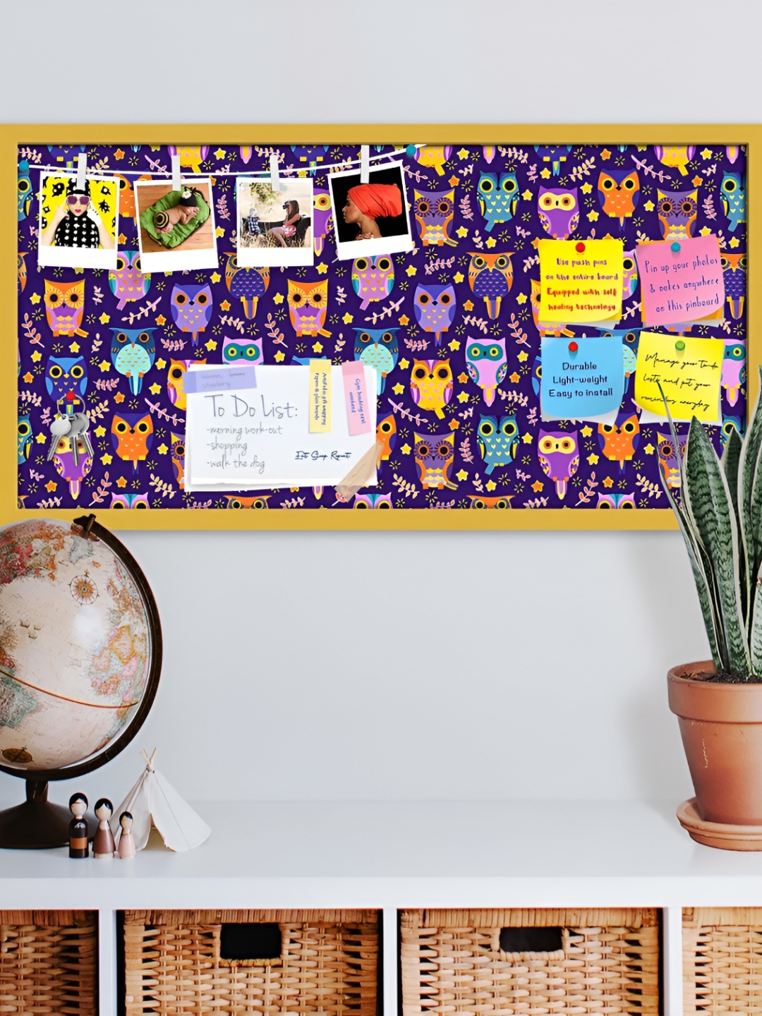 

ArtzFolio Yellow Owls Printed Wooden Bulletin Board With Sticky Notes