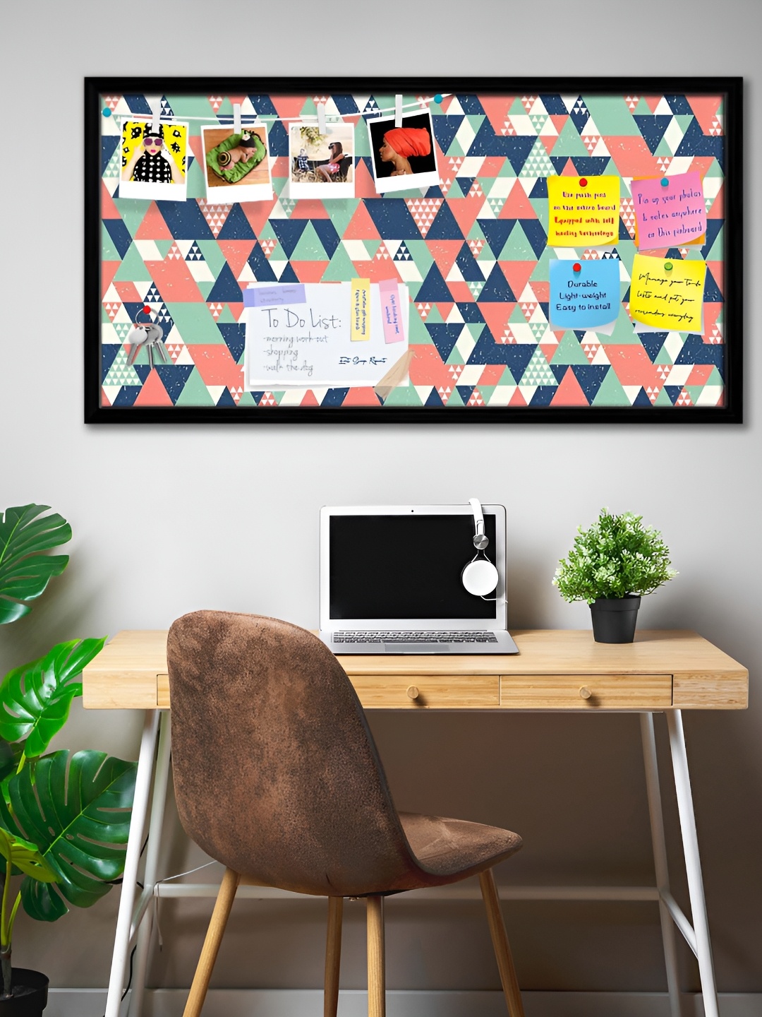 

ArtzFolio Black Colorful Triangles D1 Printed Wooden Bulletin Board With Sticky Notes