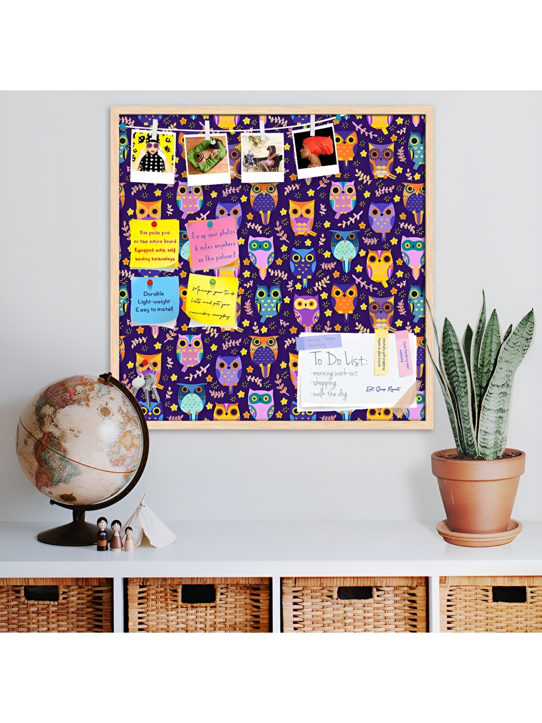 ArtzFolio Camel Brown Owls Printed Wooden Bulletin Board With Sticky Notes