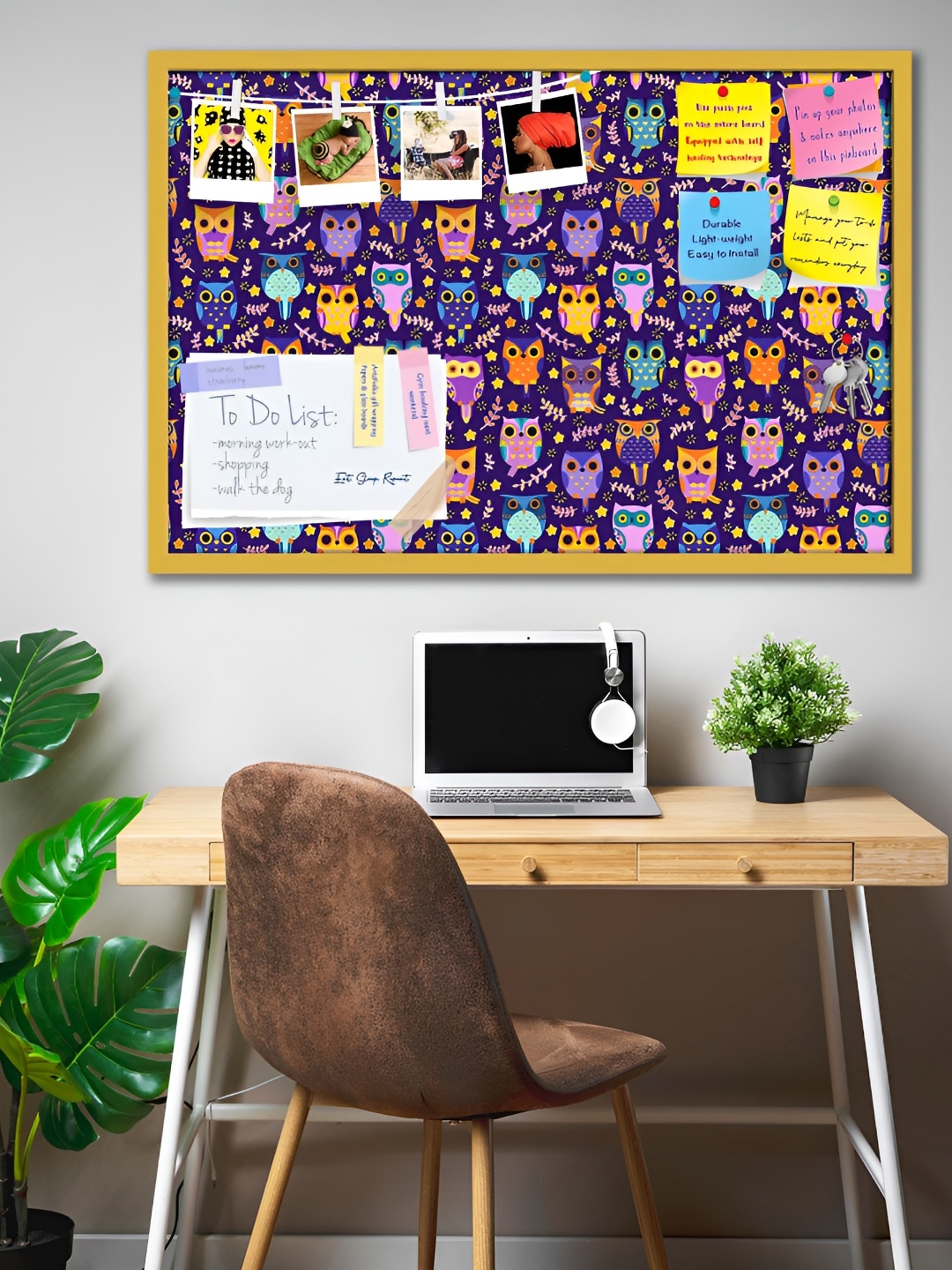 

ArtzFolio Beige & Blue Printed Wooden Bulletin Board With Sticky Notes