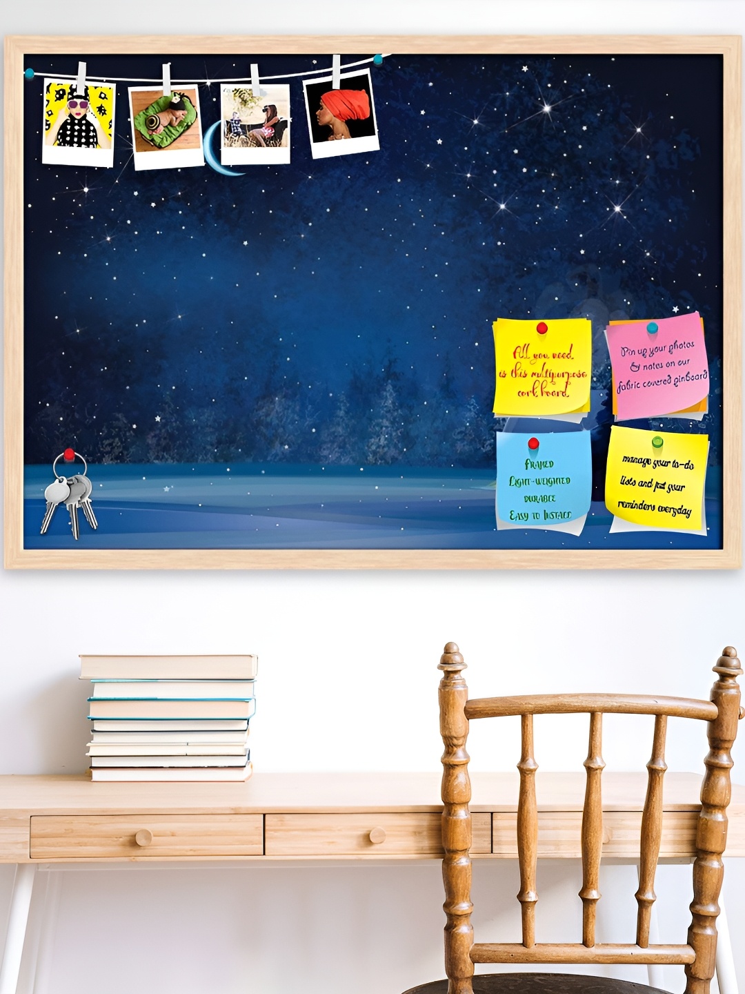 

ArtzFolio Camel Brown & Blue Printed Wooden Bulletin Board With Sticky Notes