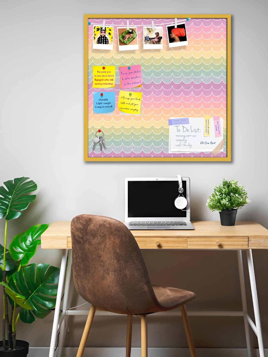 

ArtzFolio Chevron Printed Wooden Bulletin Board With Sticky Notes, Gold
