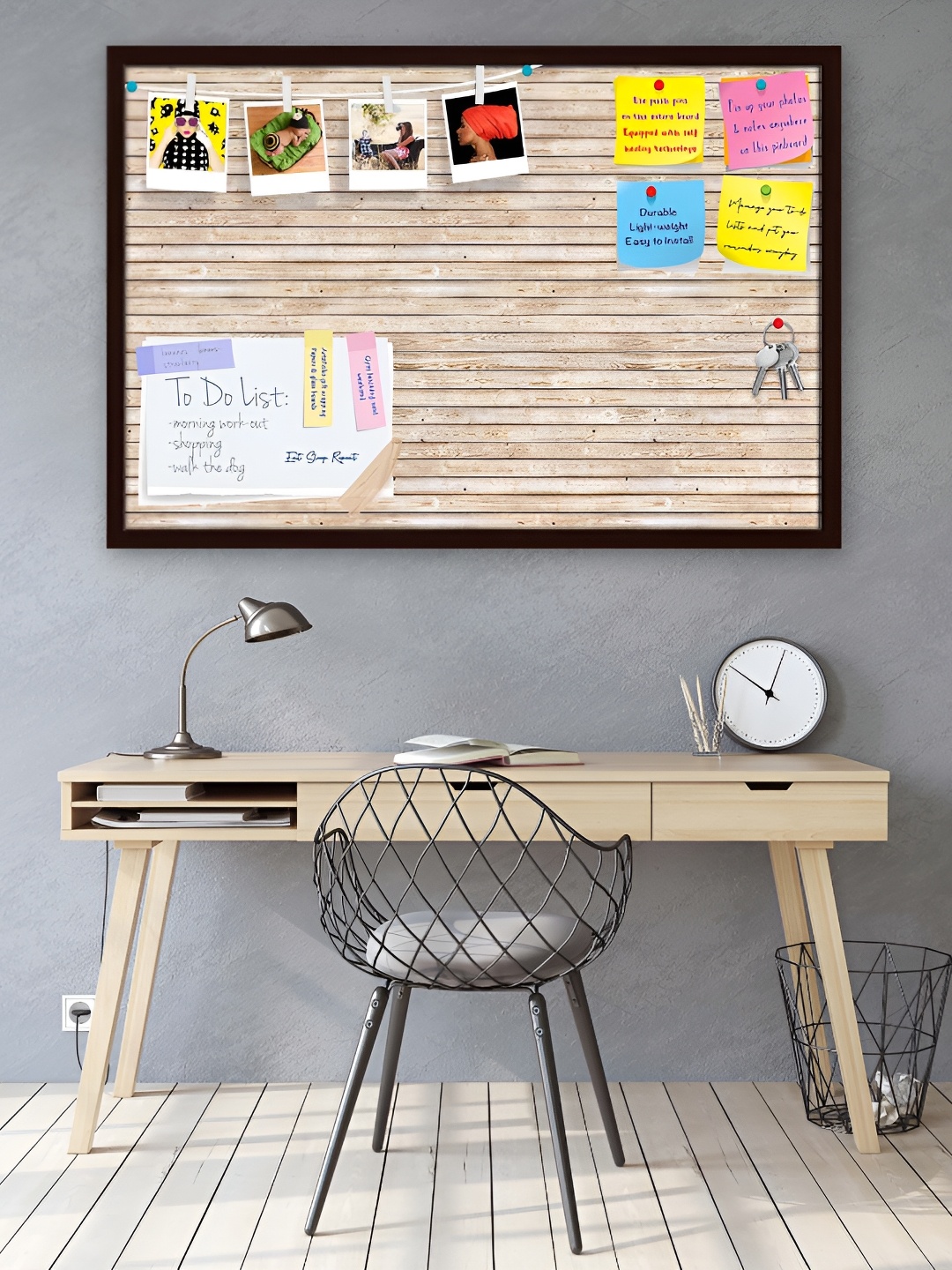 

ArtzFolio Brown Textured Wooden Bulletin Board With Sticky Notes Wall Hanging Decor