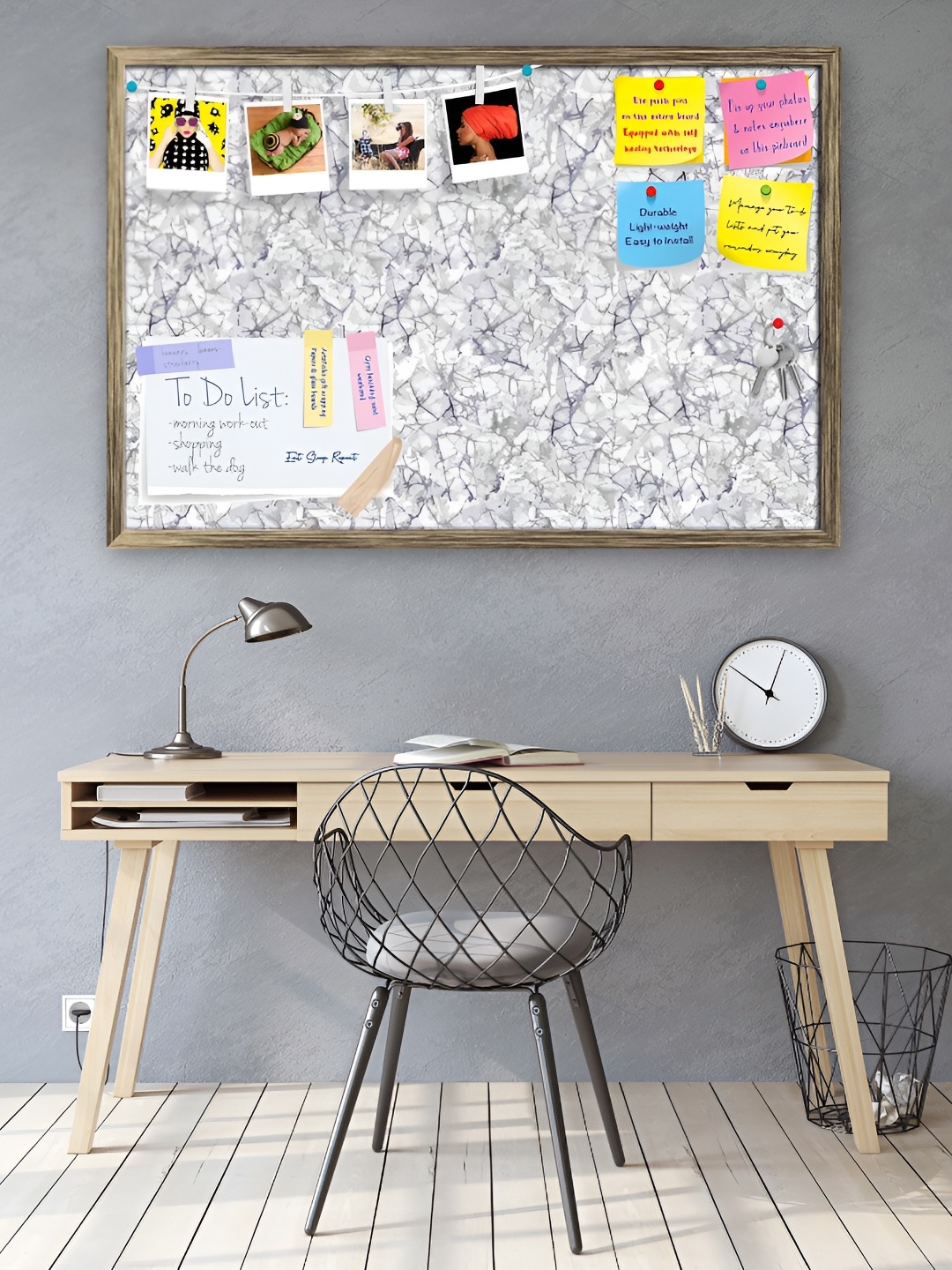 

ArtzFolio Grey & White Bright Monochrome Printed Wooden Bulletin Board, Beige