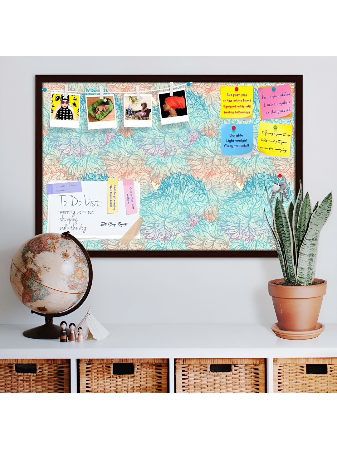 ArtzFolio Green & Beige Printed Wooden Bulletin Board With Sticky Note Wall Hanging Decor