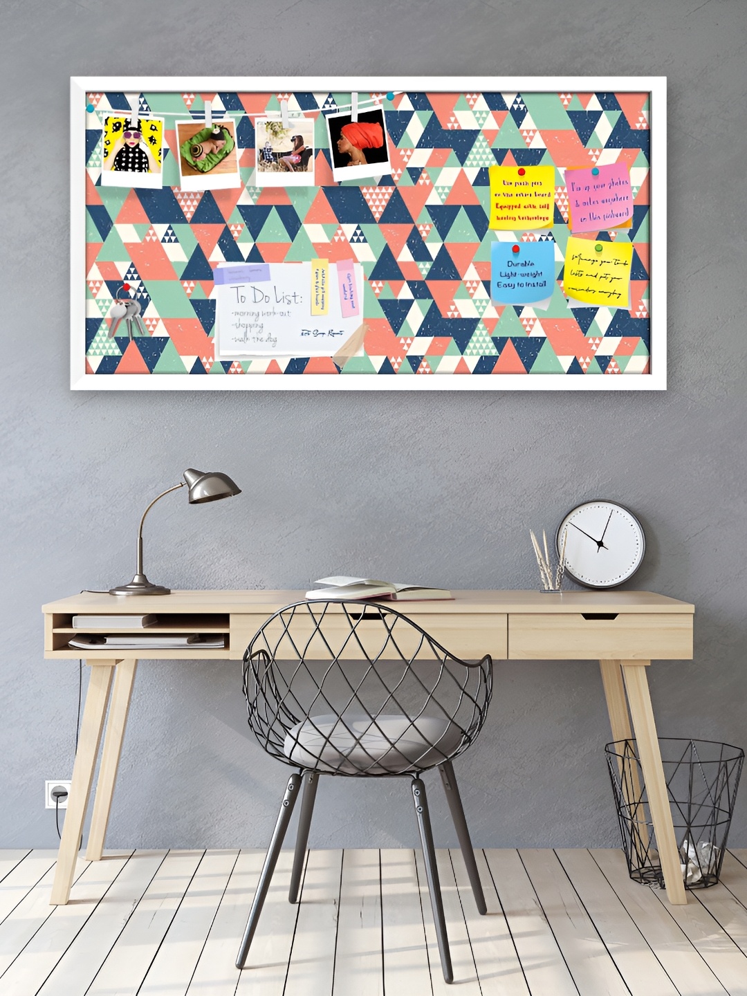 

ArtzFolio White & Blue Colorful Triangles Printed Hanging Bulletin Board