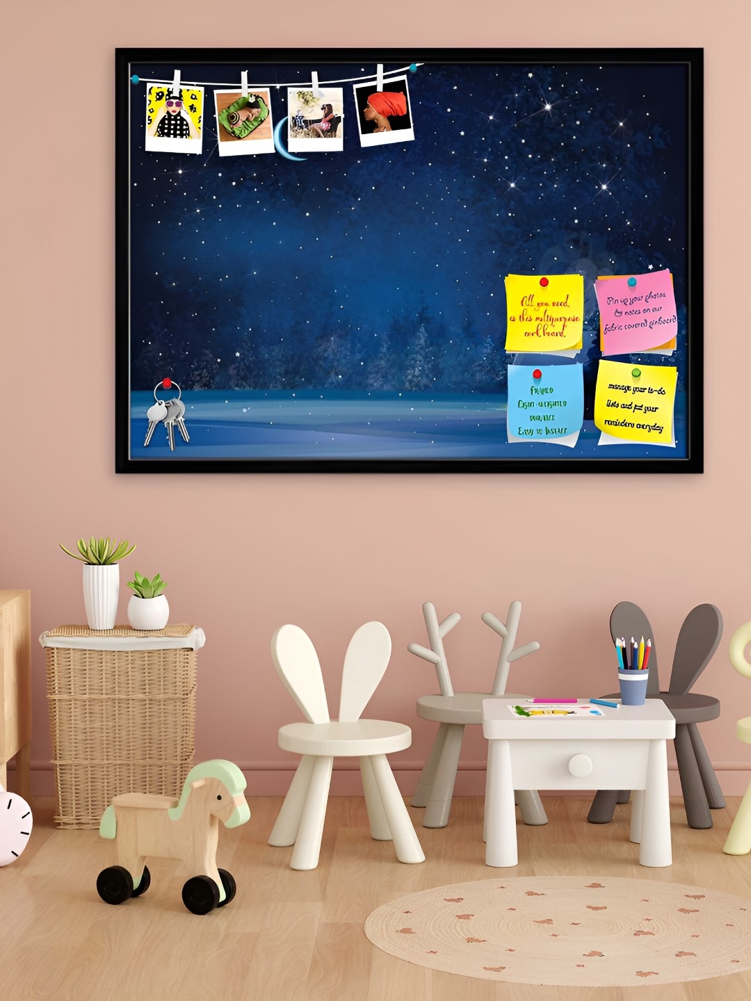 

ArtzFolio Winter Landscape Printed Hanging Bulletin Board With Sticky Notes, Black
