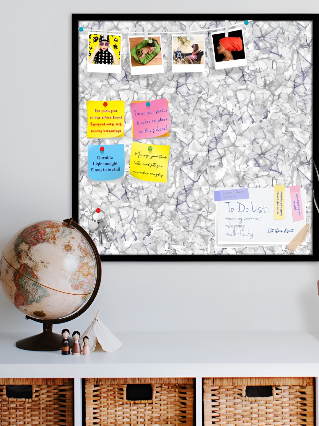 ArtzFolio Black & Grey Printed Wooden Bulletin Board With Sticky Notes