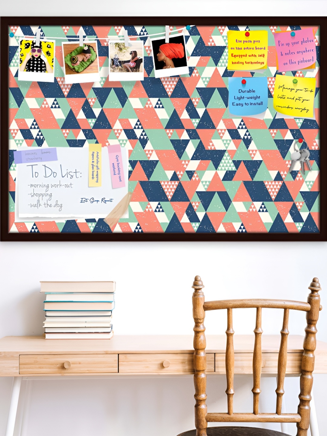 

ArtzFolio Triangles Printed Hanging Bulletin Board With Sticky Notes, Brown
