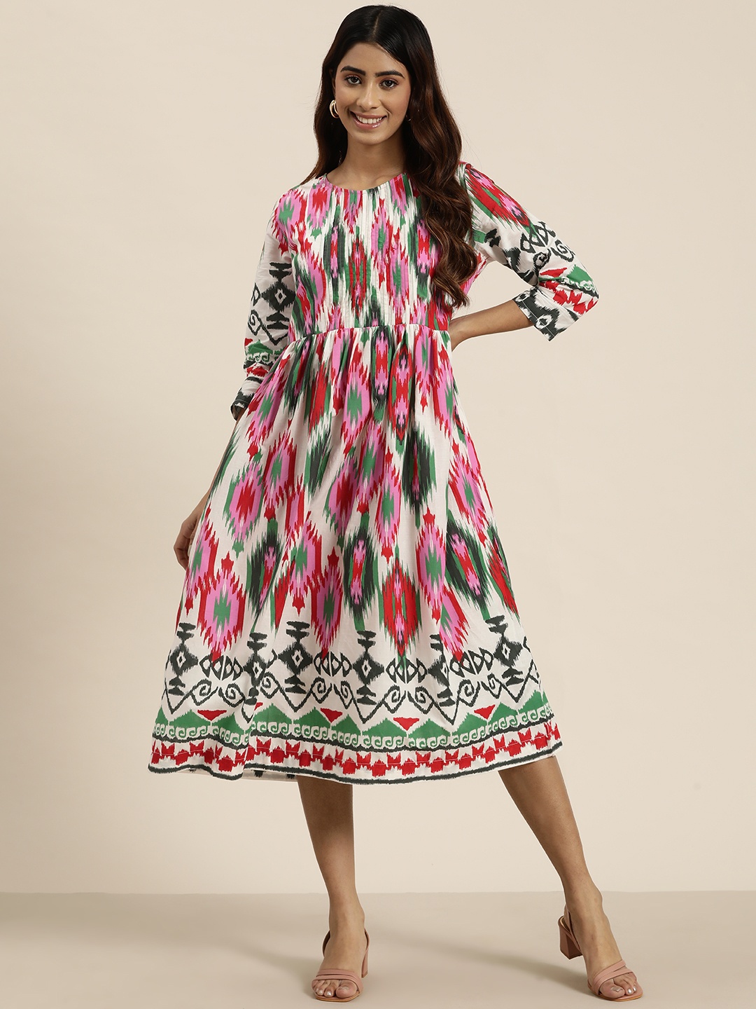 

HERE&NOW Print A-Line Midi Dress, Pink
