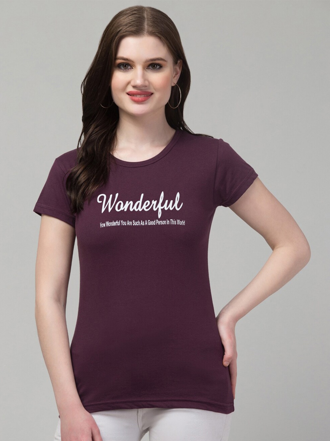 Trend Level Typography Printed Pure Cotton T-shirt, Burgundy