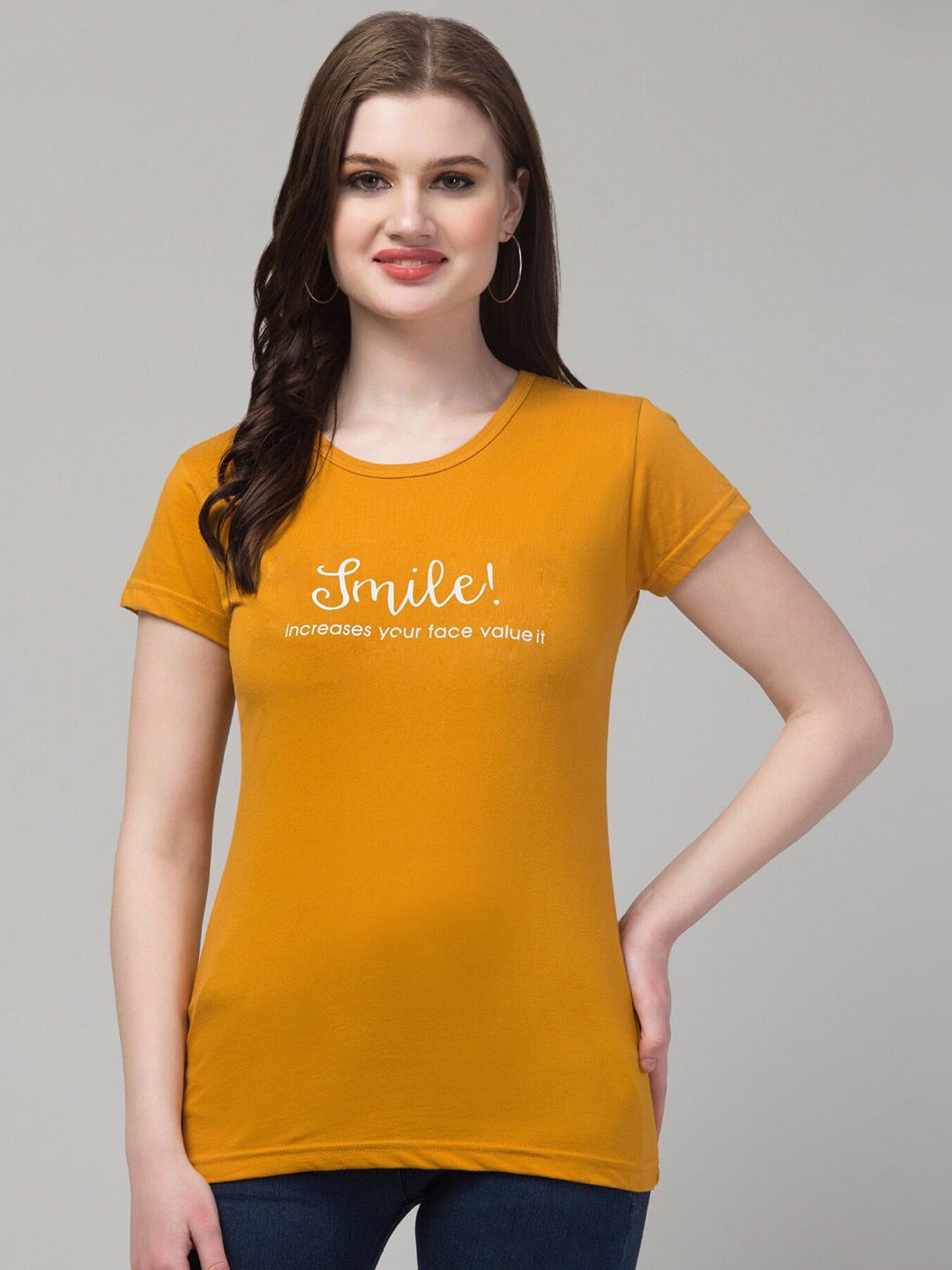 

Trend Level Typography Printed Pure Cotton T-shirt, Mustard