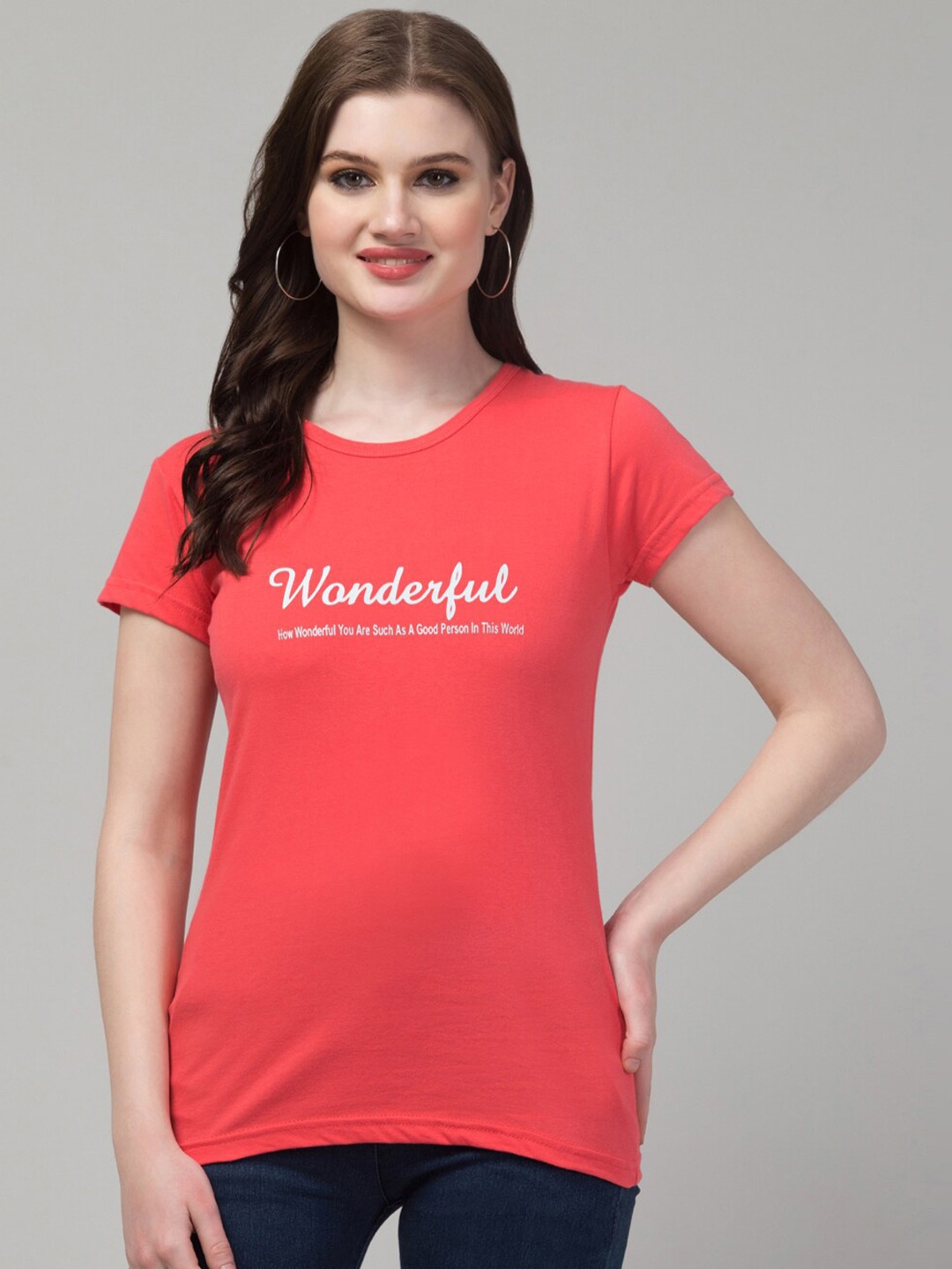 

Trend Level Typography Printed Pure Cotton T-shirt, Peach