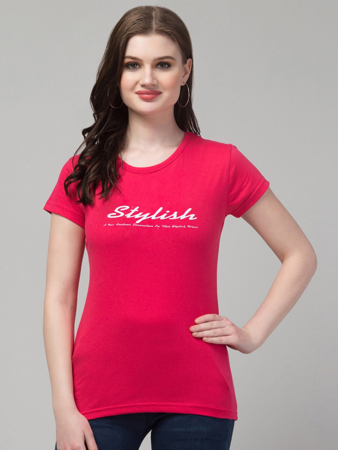 

Trend Level Typography Printed Pure Cotton T-shirt, Pink