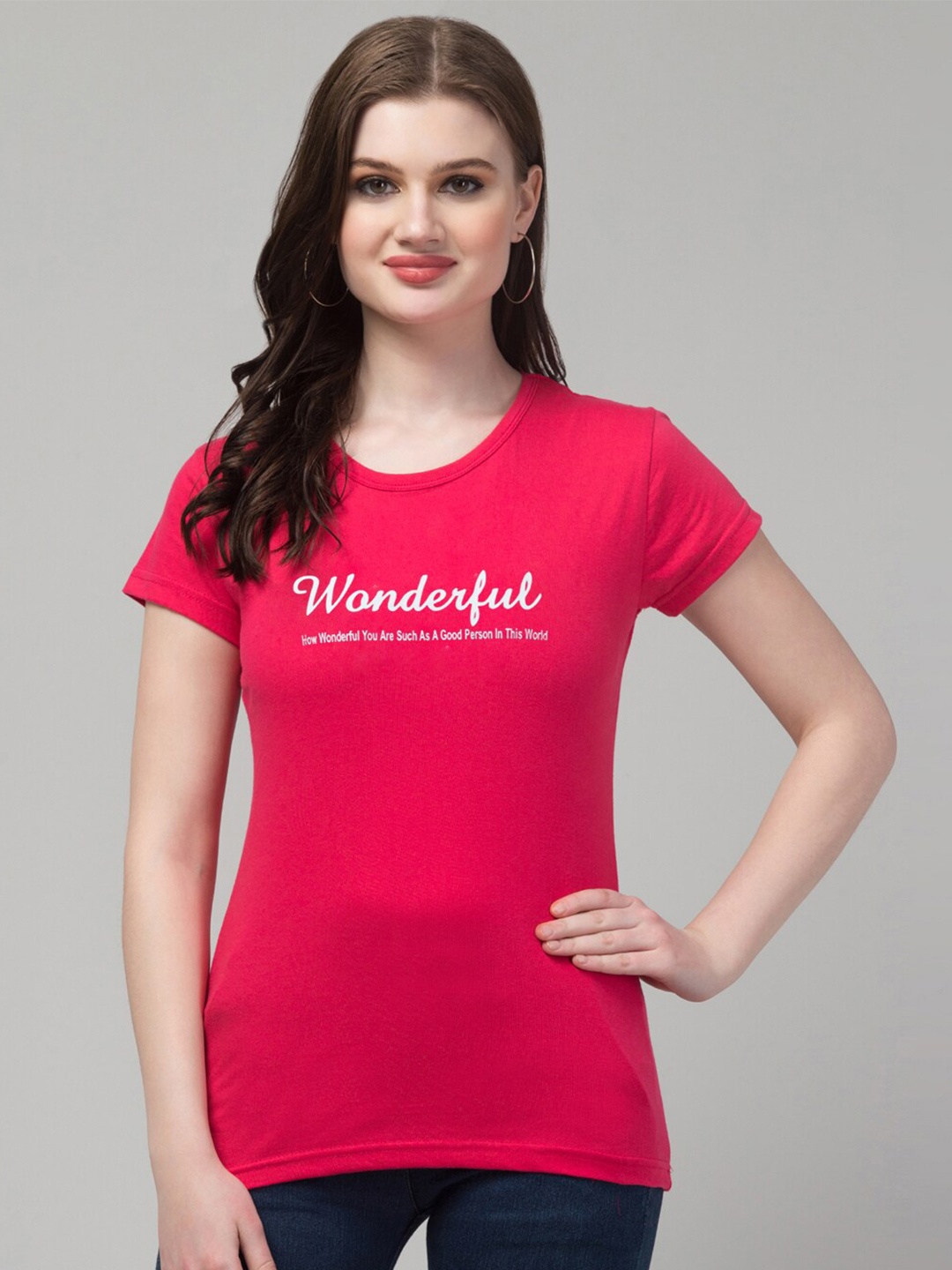 

Trend Level Typography Printed Pure Cotton T-shirt, Pink