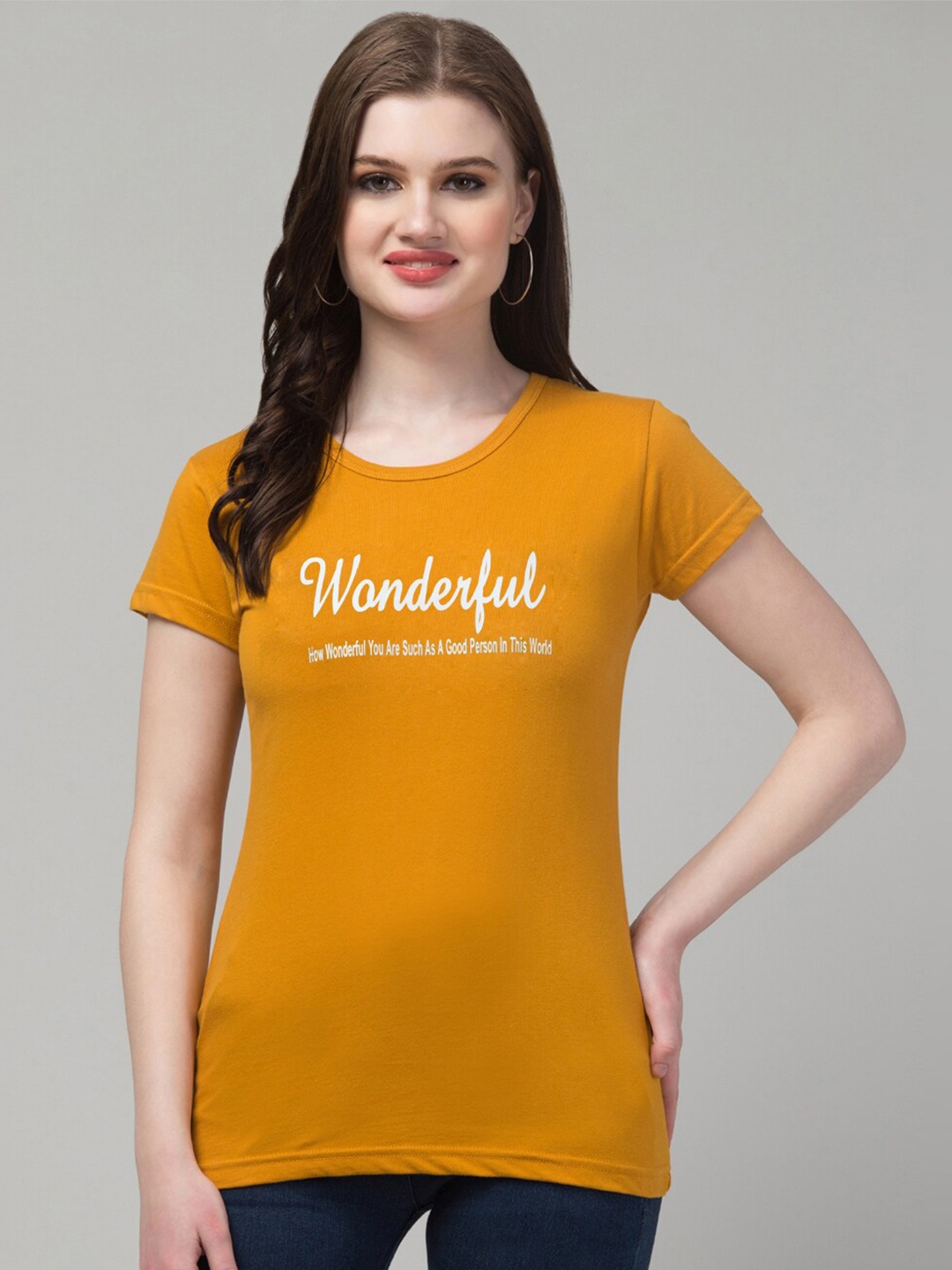 

Trend Level Typography Printed Pure Cotton T-shirt, Mustard