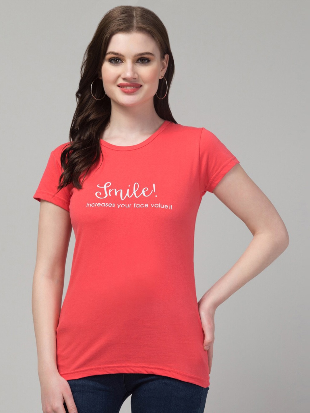 Trend Level Typography Printed Pure Cotton T-shirt, Peach