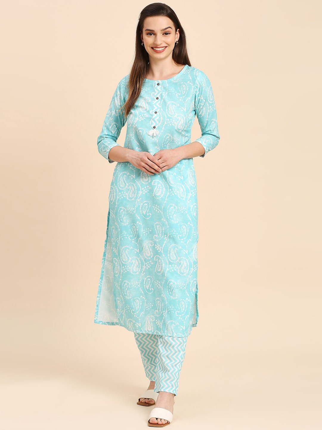 

KALINI Ethnic Motifs Printed Regular Kurta With Trousers, Blue