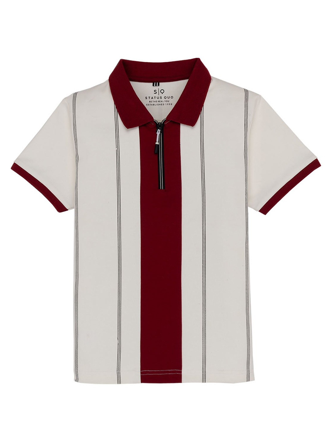 

Status Quo Boys Striped Polo Collar Cotton T-shirt, Off white