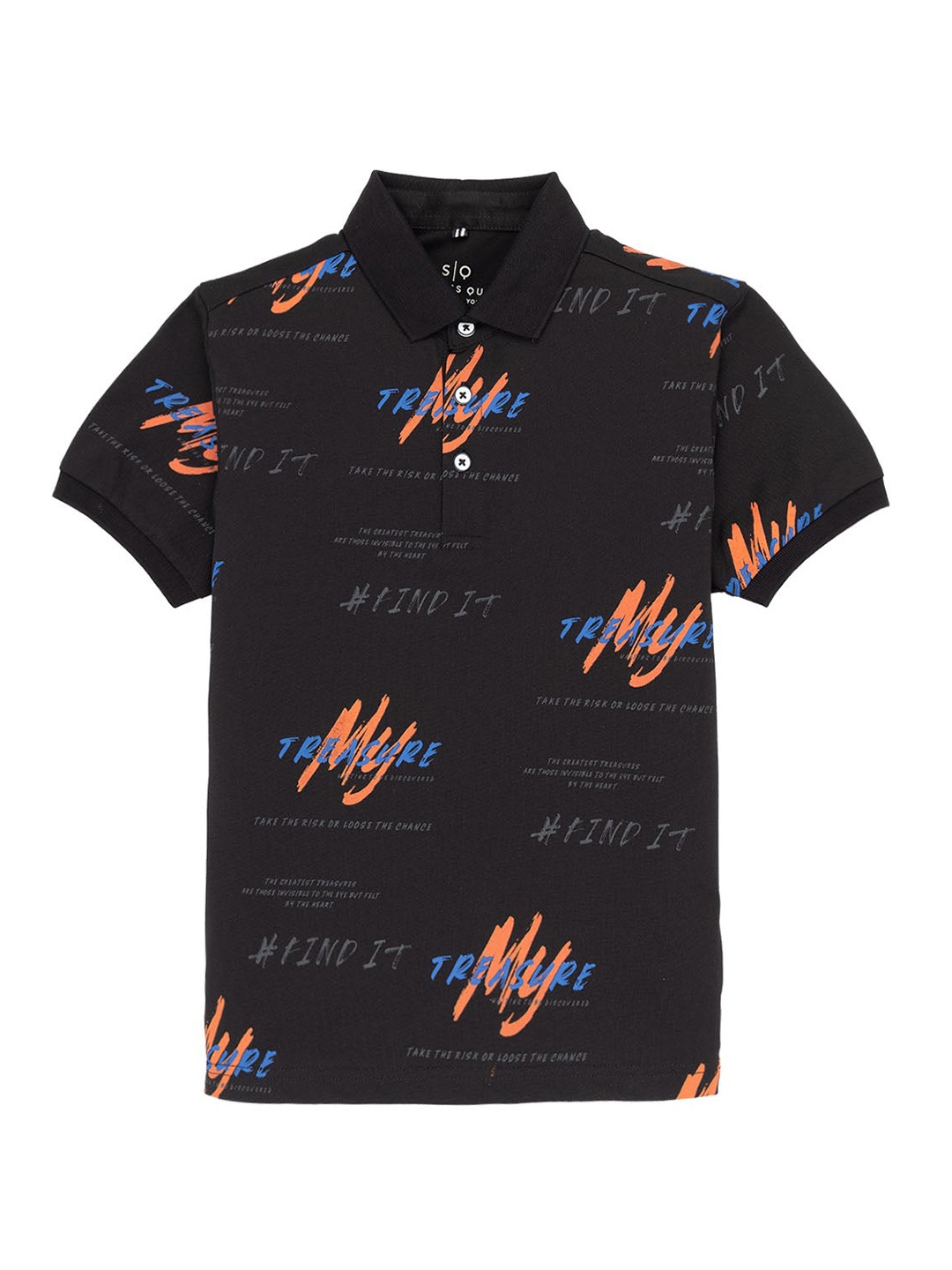 

Status Quo Boys Typography Printed Polo Collar T-shirt, Black