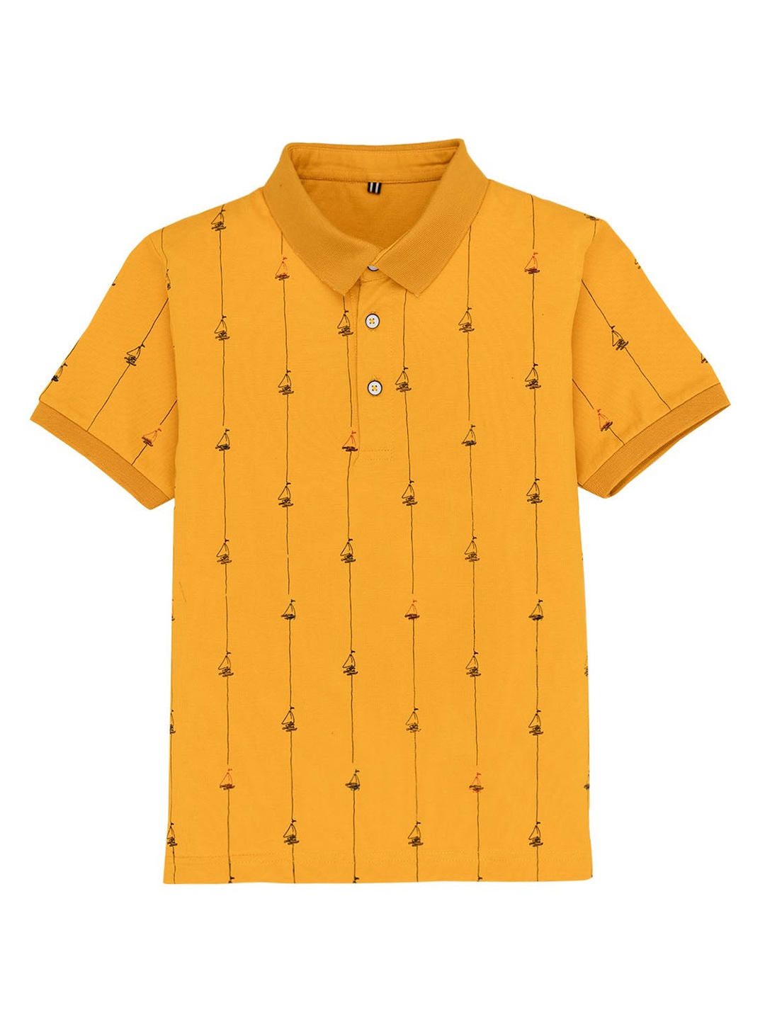 

Status Quo Boys Conversational Printed Polo Collar Cotton T-shirt, Mustard