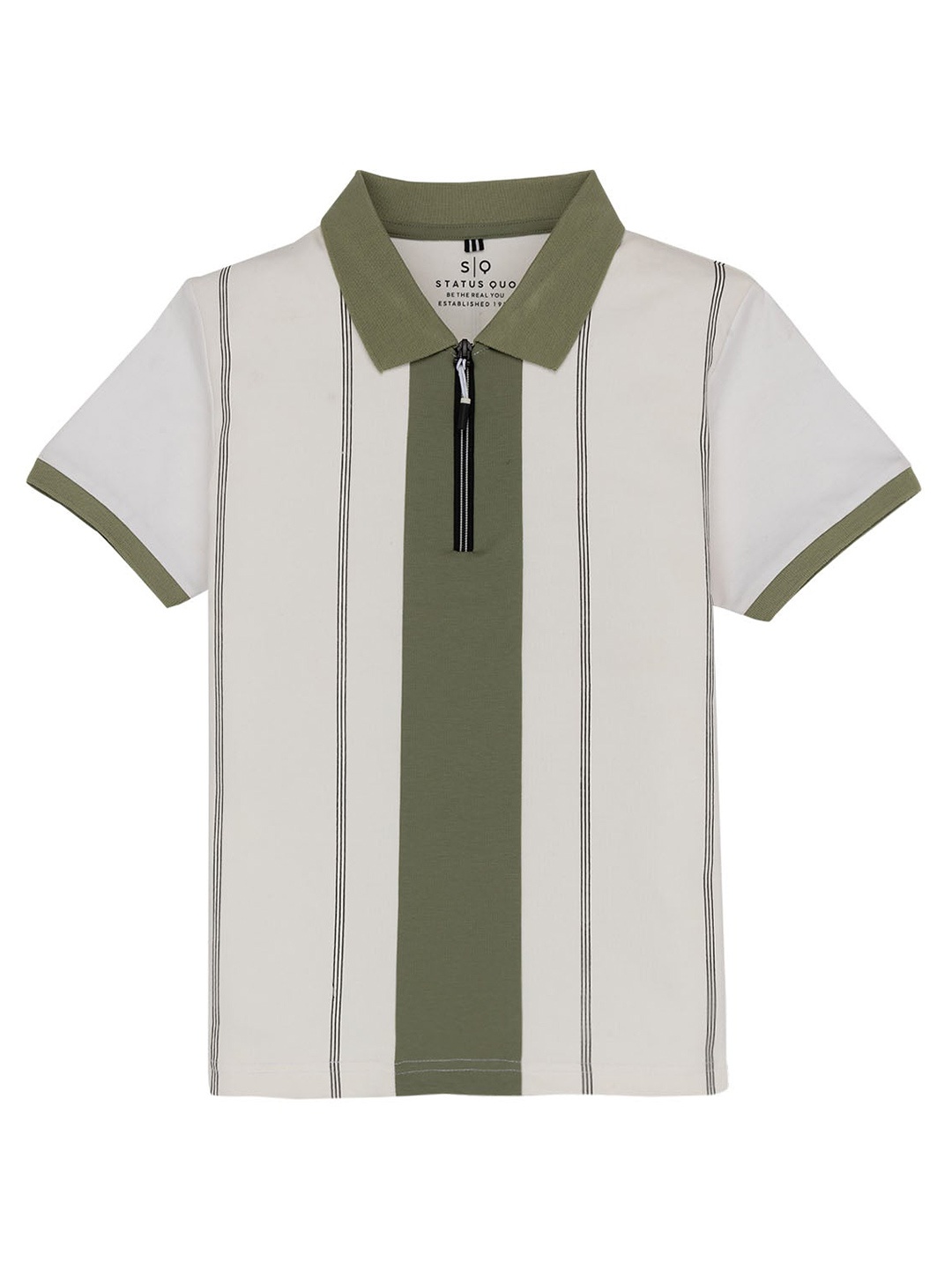 

Status Quo Boys Striped Polo Collar T-shirt, Off white