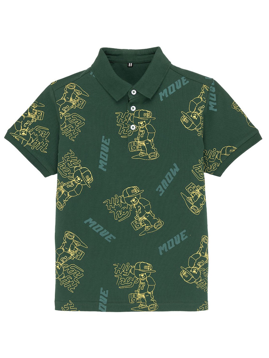 

Status Quo Boys Conversational Printed Polo Collar Cotton T-shirt, Green