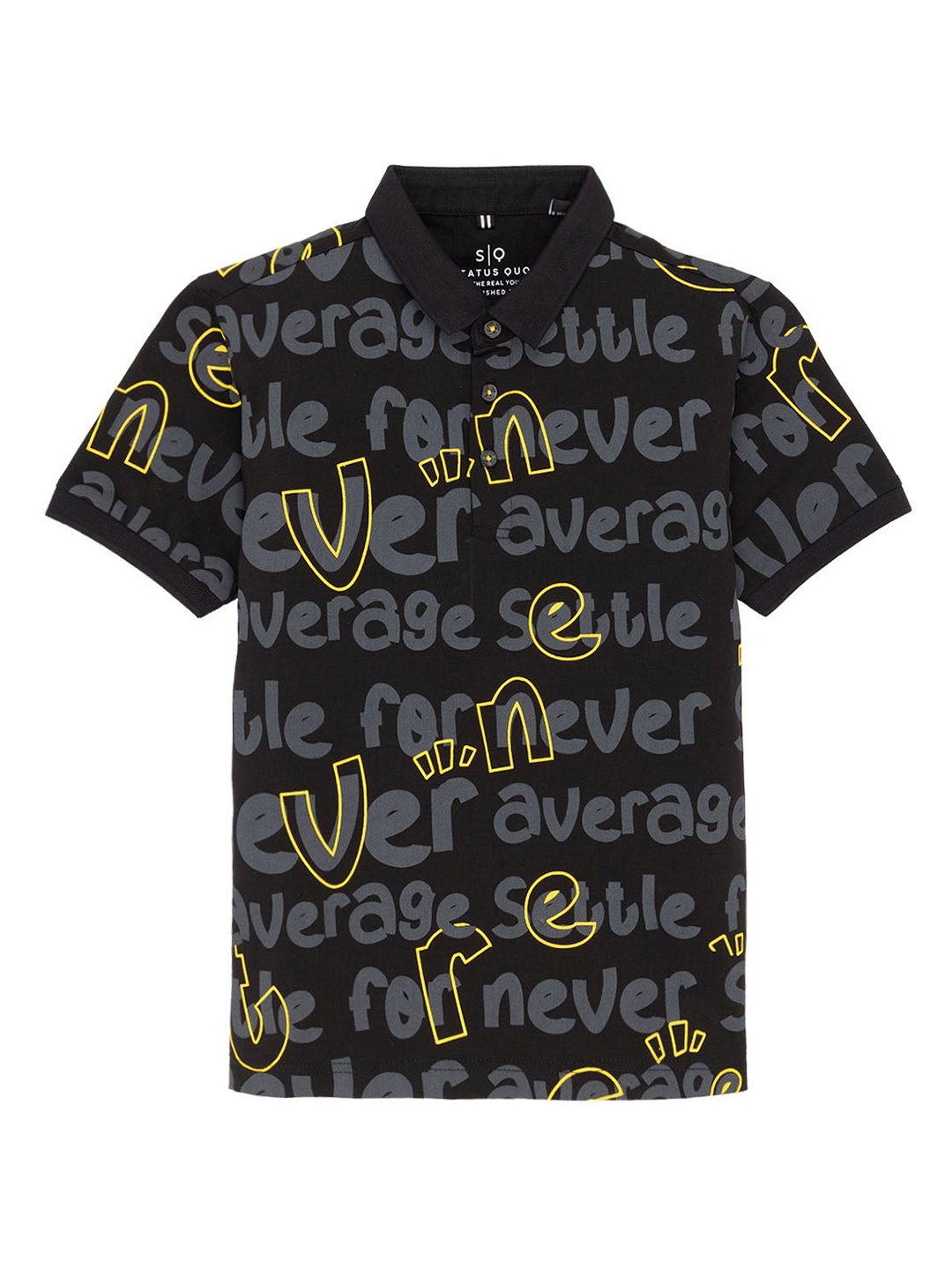 

Status Quo Boys Typography Printed Polo Collar Cotton T-shirt, Black