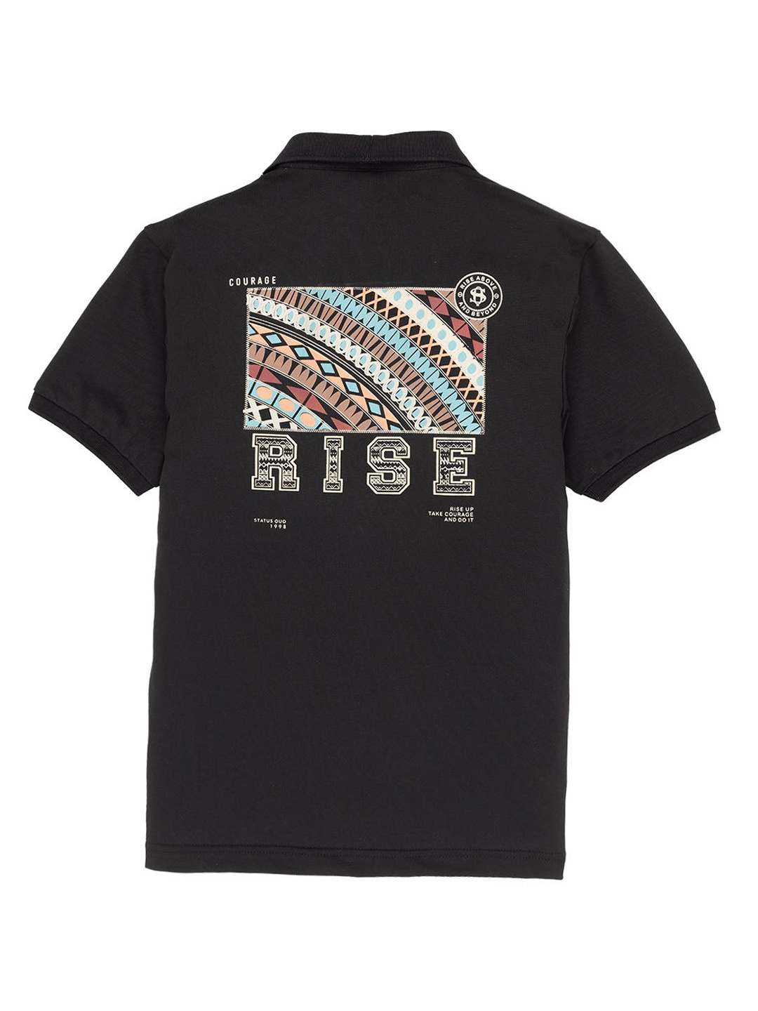 

Status Quo Boys Graphic Printed Polo Collar Cotton T-shirt, Black
