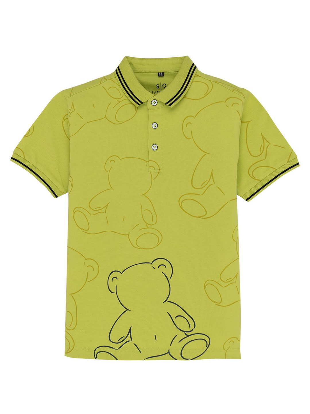 

Status Quo Boys Graphic Printed Polo Collar Cotton T-shirt, Green