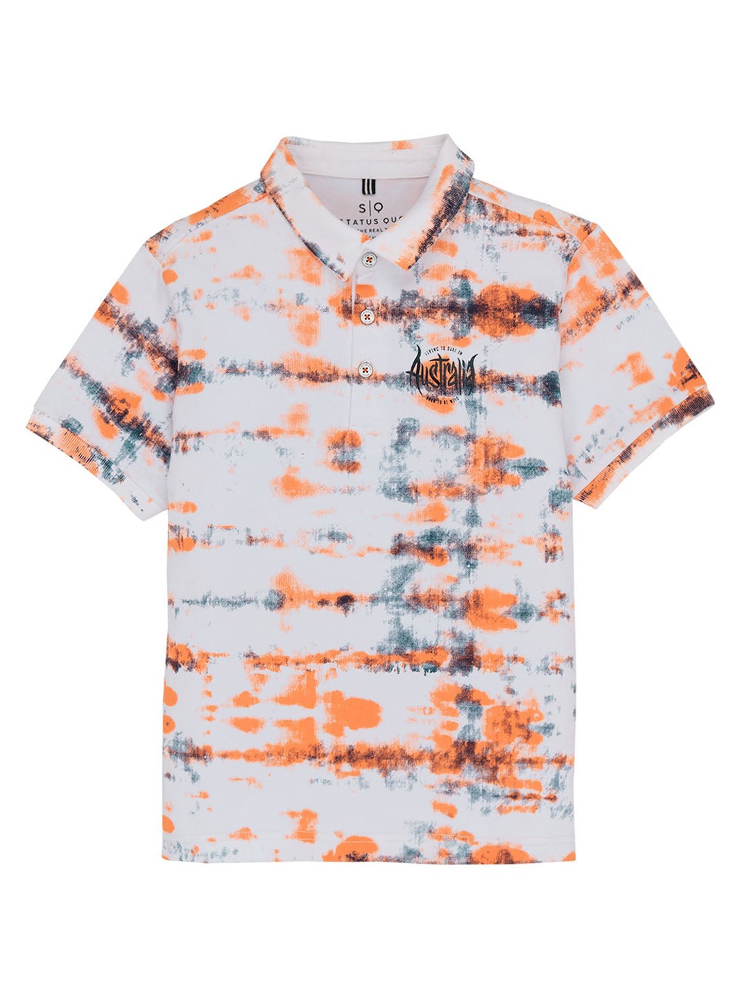 

Status Quo Boys Abstract Printed Polo Collar Cotton T-shirt, Orange