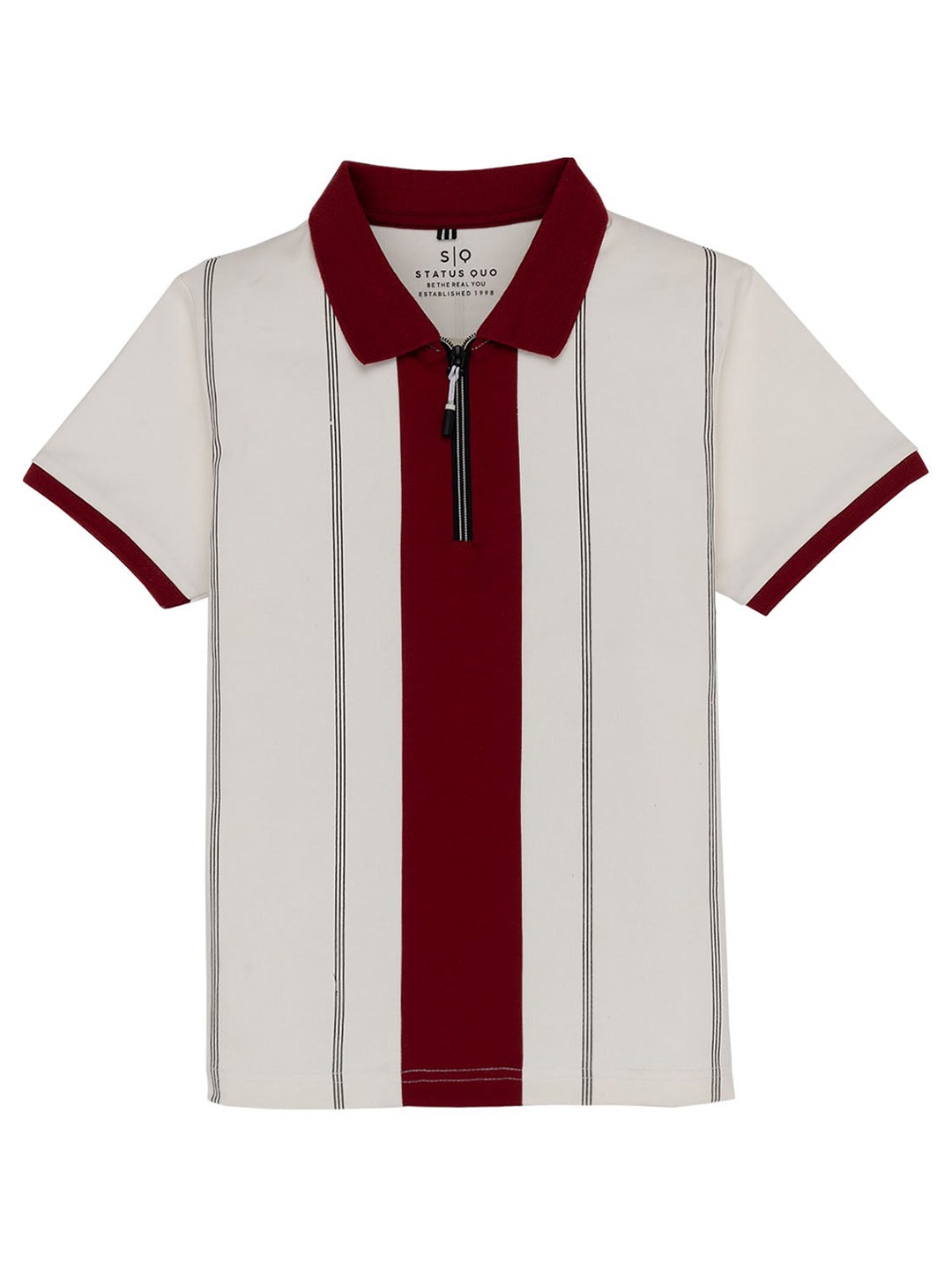 

Status Quo Boys Striped Polo Collar Cotton T-shirt, Off white