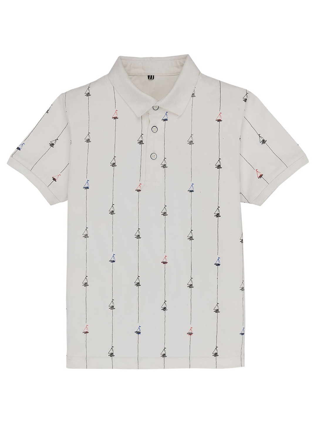 

Status Quo Kids Geometric Printed Polo Collar T-shirt, Off white