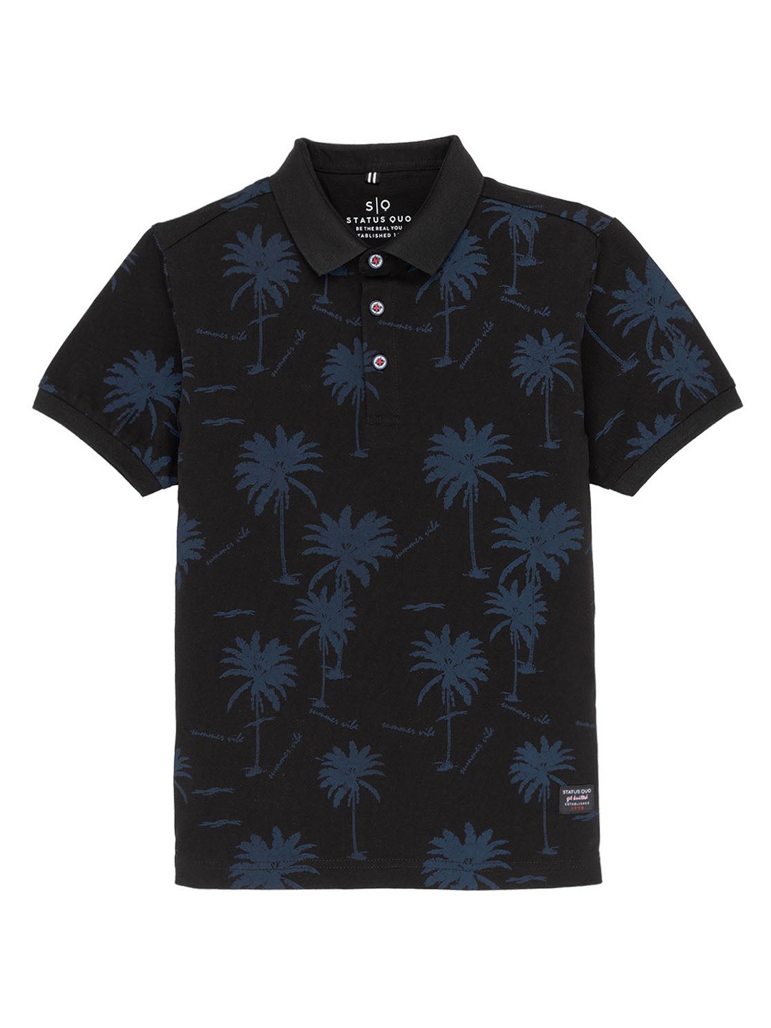 

Status Quo Boys Floral Printed Polo Collar Cotton T-shirt, Black