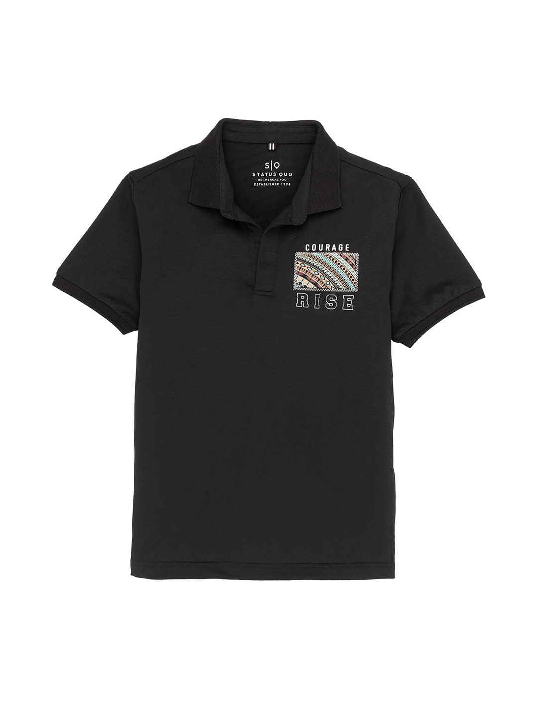 

Status Quo Boys Conversational Printed Polo Collar Cotton T-shirt, Black