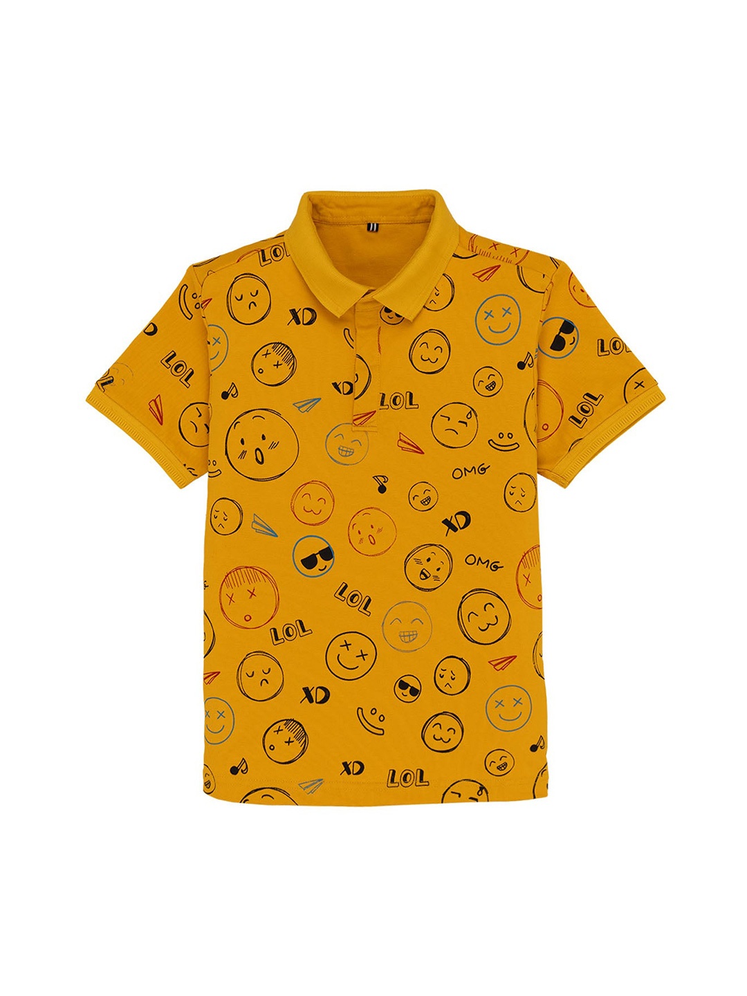 

Status Quo Boys Conversational Printed Polo Collar Cotton T-shirt, Mustard