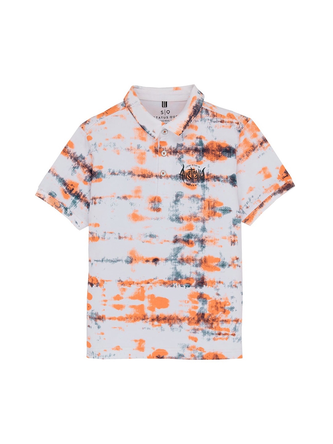 

Status Quo Boys Abstract Printed Polo Collar Cotton T-shirt, Orange