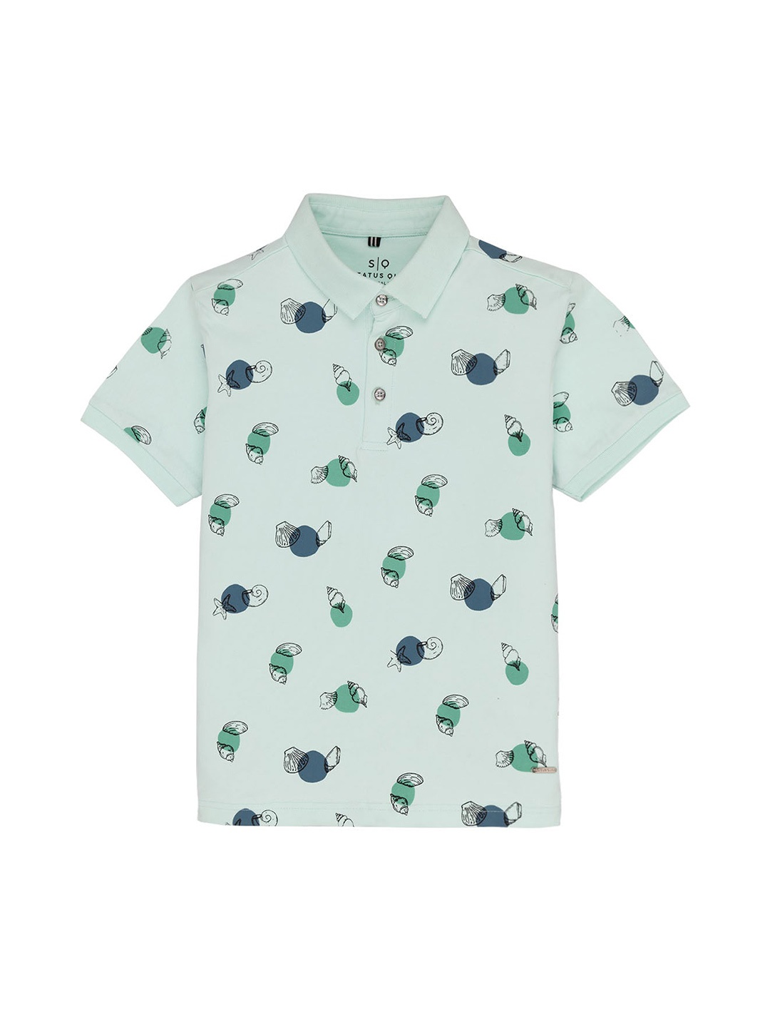 

Status Quo Boys Conversational Printed Polo Collar Cotton T-shirt, Green