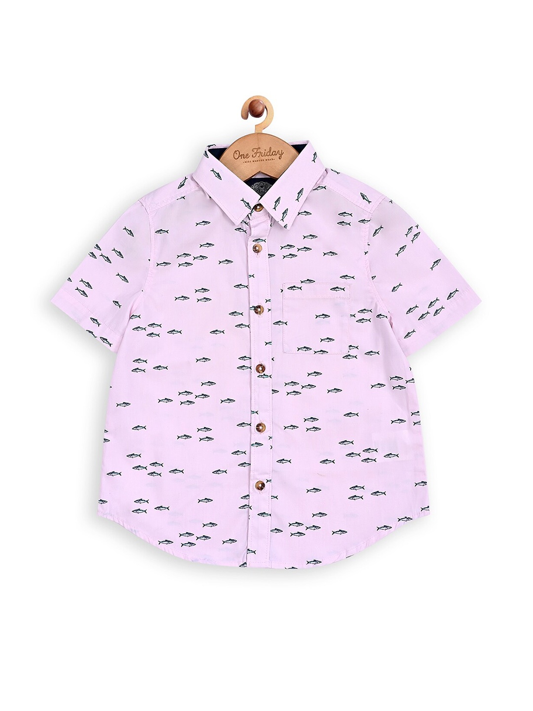 

One Friday Boys Conversational Printed Classic Casual Shirt, Pink