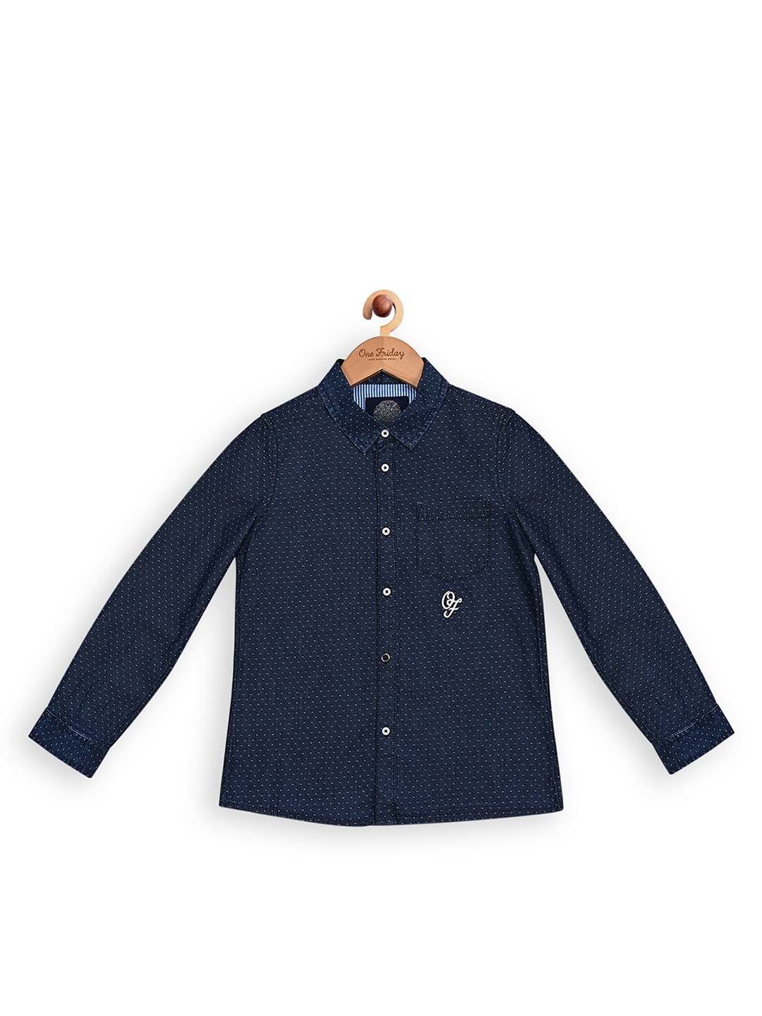 

One Friday Boys Micro Ditsy Printed Denim Classic Casual Shirt, Navy blue