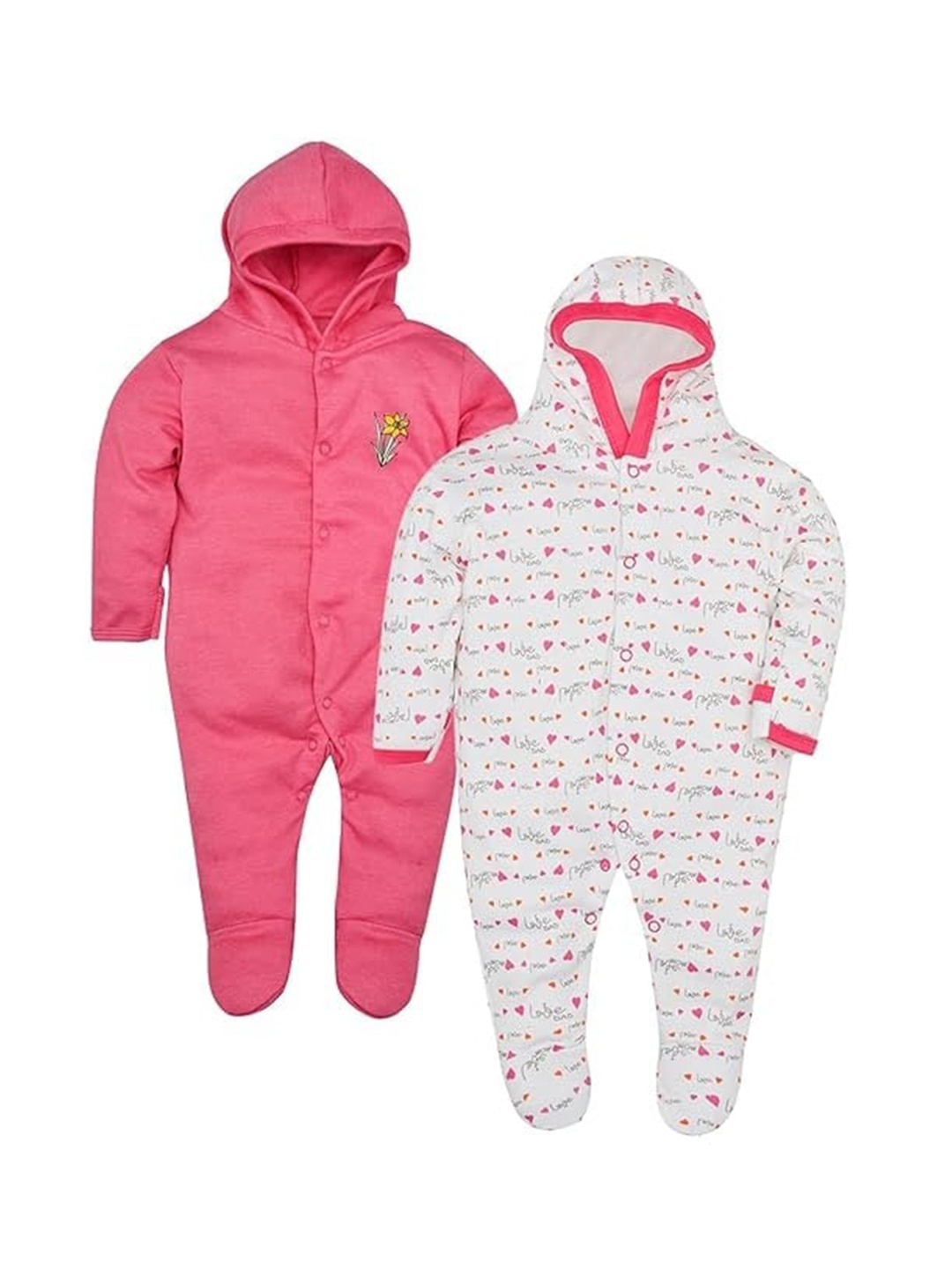 

BAESD Kids Pack Of 2 Printed Skin friendly Pure Cotton Hoodie Sleepsuits, Pink