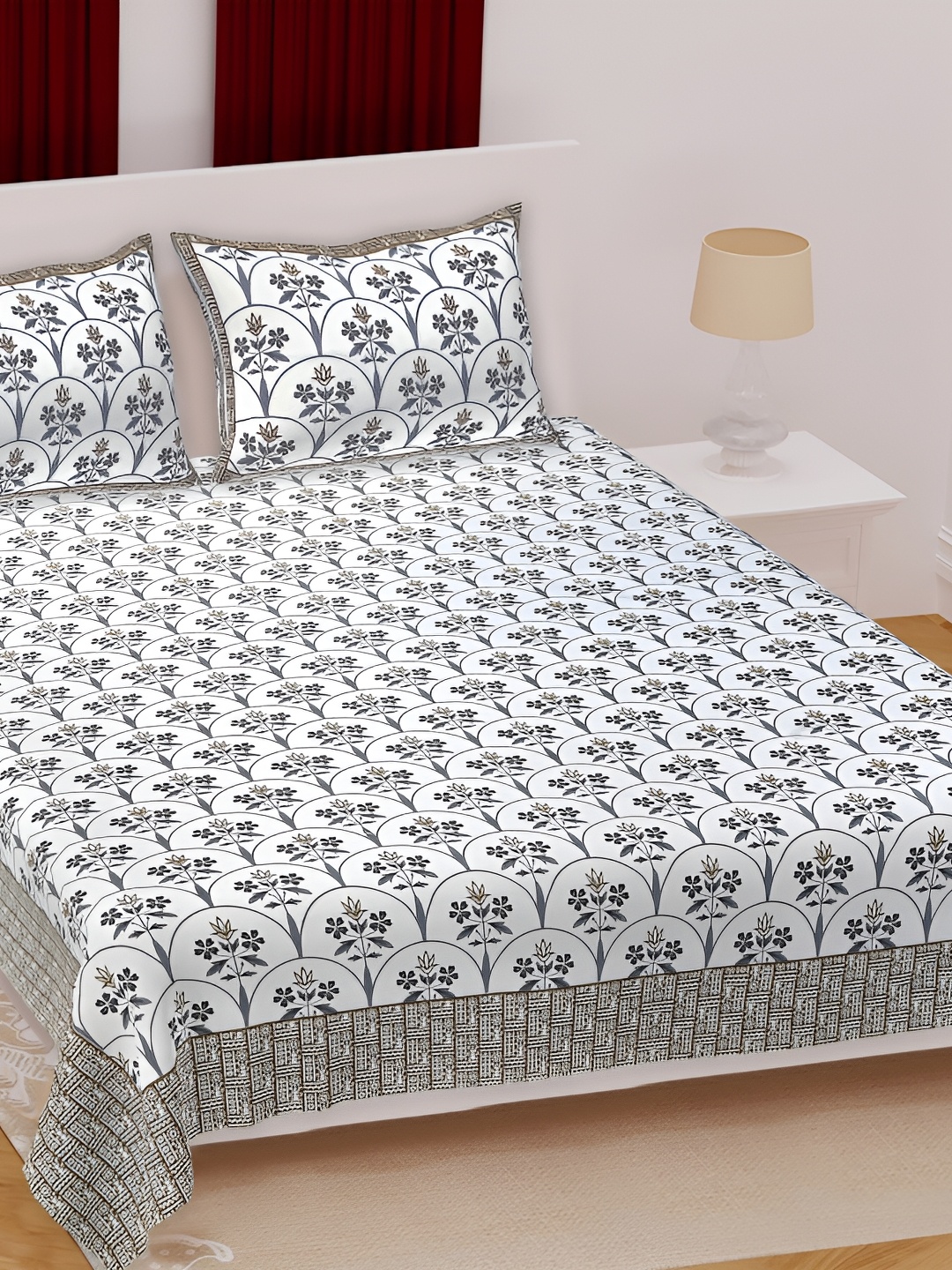 

Texstylers Purple Floral 180 TC Cotton Queen Bedsheet with 2 Pillow Covers