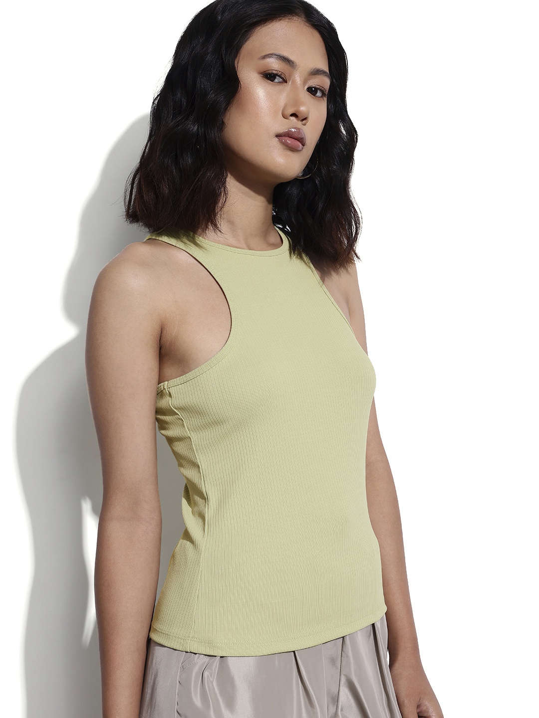 

DressBerry Bare Essentials Racerback Ribbed Tank Top, Green