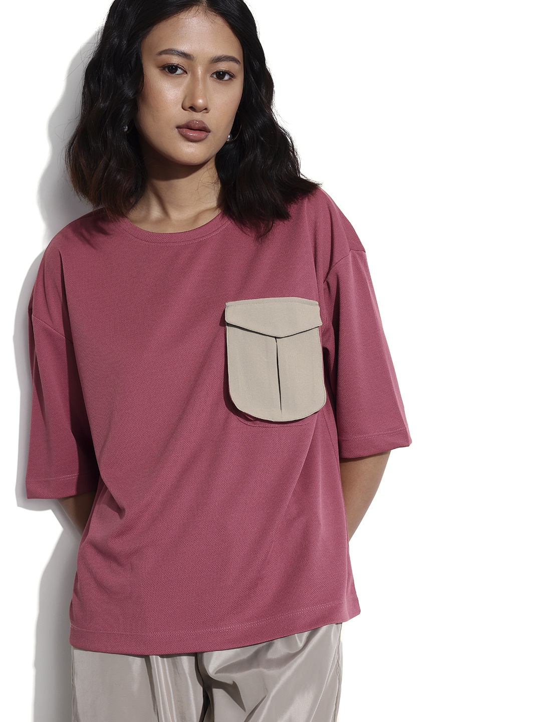 

Dressberry Basics Miss Utility Cargo Pocket Oversize T-shirt, Purple