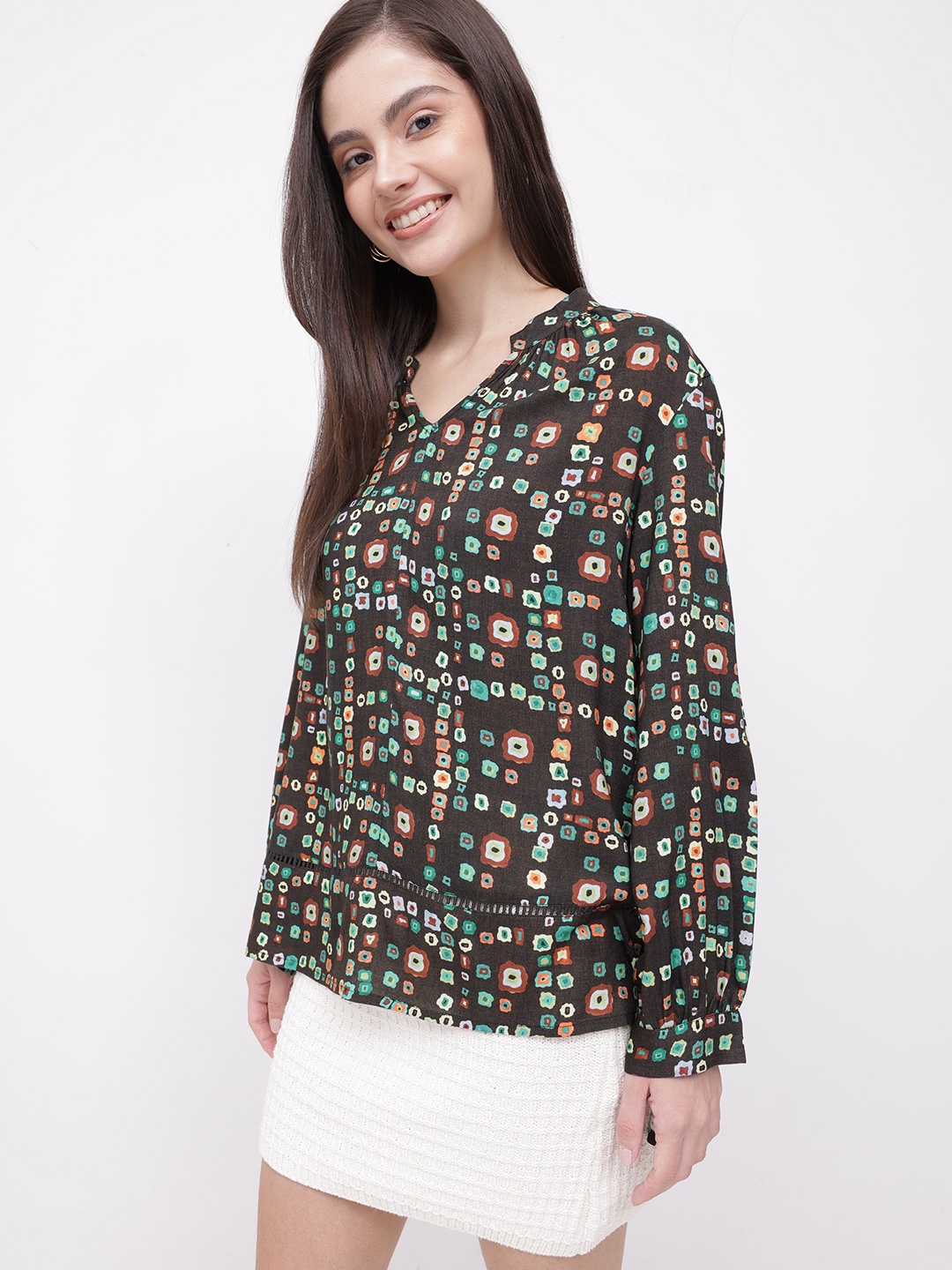 

DressBerry Bold Binaries Dye-Inspired High-Low Top, Brown